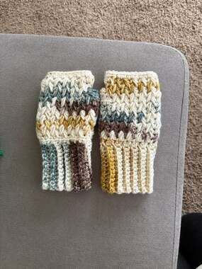 Handmade Crocheted Multi-Color Waffle Stitch Fingerless Gloves